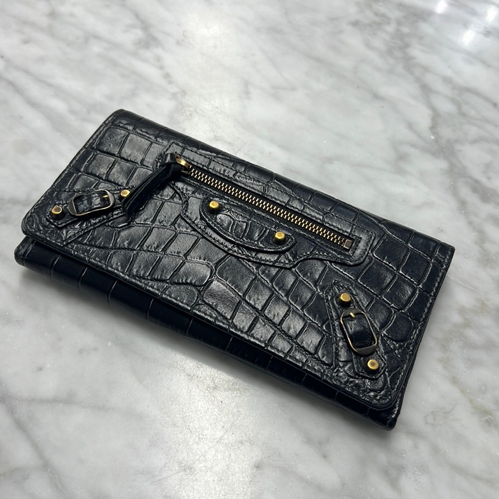 Balenciaga Black Embossed Lambskin Leather Wallet